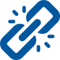 Blue broken link icon on black background.