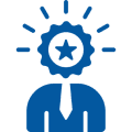 Person icon with starburst head and tie.