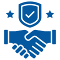 Handshake with shield and stars icon.